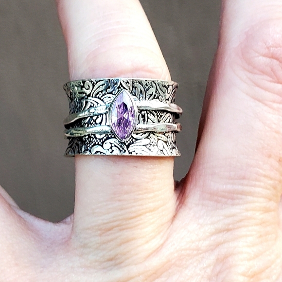 New Pink Topaz 925 Silver Spinner Meditation Ring. - Picture 7 of 13